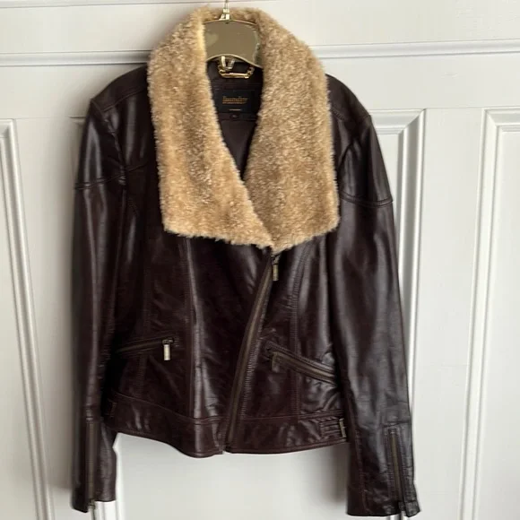 Laundry By Shelli Segal Dark Brown Leather Bomber Jacket - Picture 9 of 9